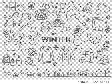 冬のものを集めた手描きイラストセット 冬のものを集めた手描きイラストセット 122181644