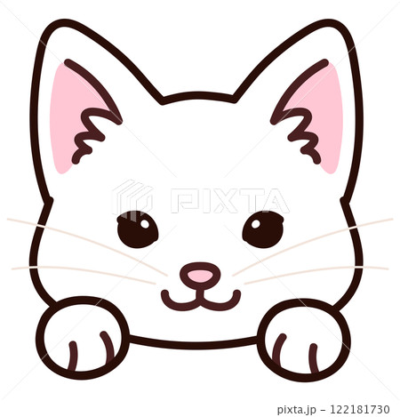 シンプルで可愛い白猫のイラスト 前足付き 主線ありのイラスト素材