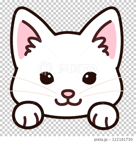 Simple and cute white cat illustration with front paws and main lines Simple and cute white cat illustration with front paws and main lines 122181730