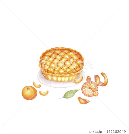 Orange dessert watercolor .Set of mandarin fruit design elements. Ripe orange watercolor. Orange fruit vitamin. Food illustration . juice citrus menu Orange dessert watercolor .Set of mandarin fruit design elements. Ripe orange watercolor. Orange fruit vitamin. Food illustration . juice citrus menu 122182049