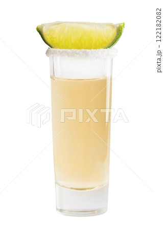 Shot of tequila with lime 122182082