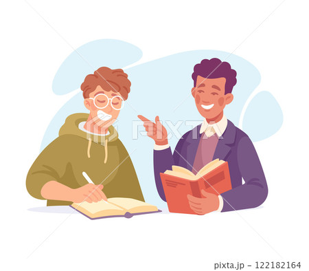 Man Student Character with Book Learn Lesson Vector Illustration 122182164