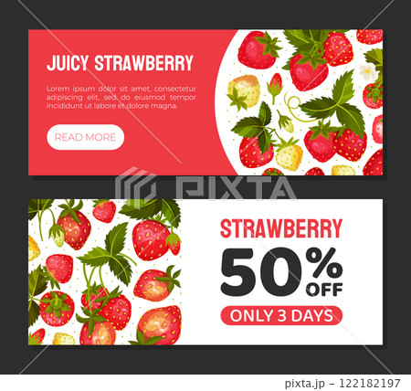 Sweet Strawberry Banner Design with Ripe Bright Berry Vector Template 122182197