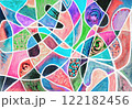 watercolor graphic lines and spots of paint of pink, blue, violet color with white lines 122182456