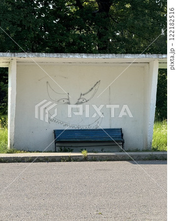 Abandoned Bus Stop with Graffiti Art Abandoned Bus Stop with Graffiti Art 122182516