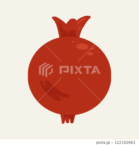 Juicy pomegranate cut with pits. Handmade in doodle style. Bright ripe pomegranate for culinary prints, textiles, and logos. 122182661