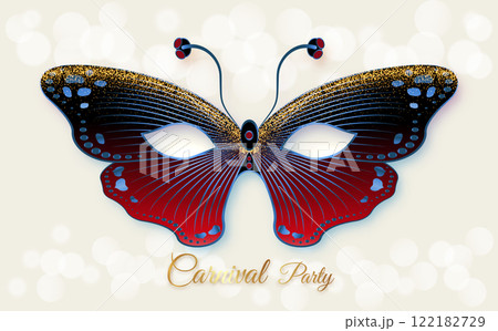 Luxury Venetian Butterfly mask with gold embroidery. Stylish Masquerade Party. Mardi Gras card invitation. Night Party Poster. Dance Flyer. Musical festival banner templates. Vector isolated Luxury Venetian Butterfly mask with gold embroidery. Stylish Masquerade Party. Mardi Gras card invitation. Night Party Poster. Dance Flyer. Musical festival banner templates. Vector isolated 122182729