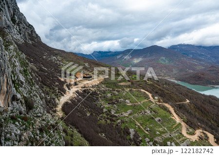Dirty gravel road at Gamti Mountain towards the restaurant, Albania 122182742