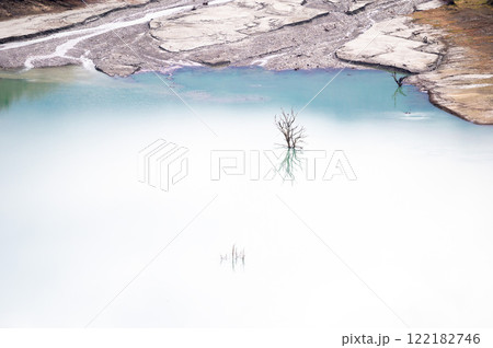 Natural reflections of bare branch and erosion of rocks, Bovilla lake, Albania 122182746