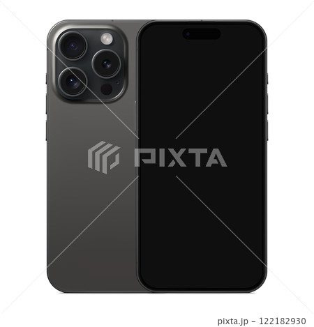 new frameless smartphone grey color with black screen saver, front and backside view, isolated on white background. mockup of realistic and detailed mobile phone with shadow. vector illustration 122182930