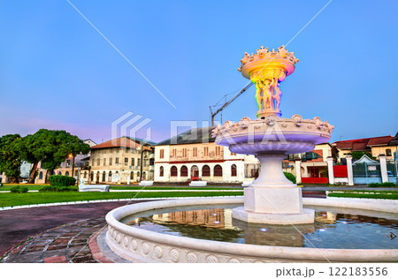 Montravel Fountain on Leopold Heder Square in Cayenne at sunset. French Guiana, South America Montravel Fountain on Leopold Heder Square in Cayenne at sunset. French Guiana, South America 122183556