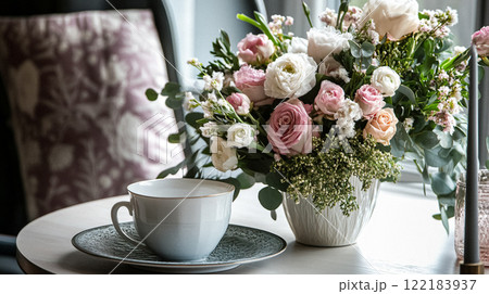 Winter interior design and decoration, elegant country cottage style room, soft neutral tones and cosy atmosphere in an English countryside manor home interior idea Winter interior design and decoration, elegant country cottage style room, soft neutral tones and cosy atmosphere in an English countryside manor home interior idea 122183937