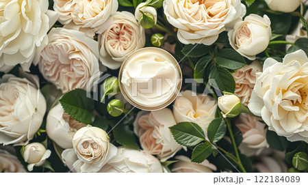 Face cream moisturiser as skincare and bodycare product with flowers background, spa and organic beauty cosmetics for natural skin care routine Face cream moisturiser as skincare and bodycare product with flowers background, spa and organic beauty cosmetics for natural skin care routine 122184089