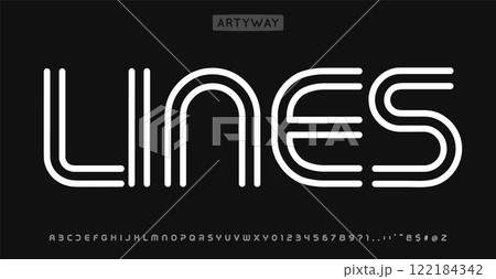 Lines modern alphabet, linear geometric letters design, outline bauhaus font for modern headlines, creative designs, creative posters, branding, and stylish logos. Vector typeset. 122184342