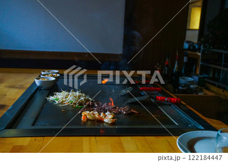 Traditional Japanese. Teppan show. cuisine peoples of world concept 122184447