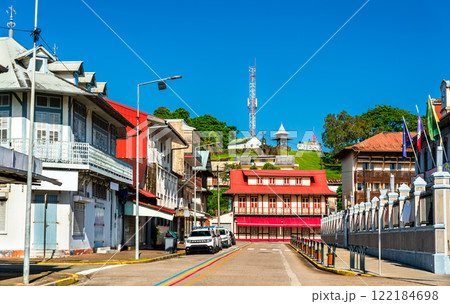 Rue de Remire street leading to Fort Ceperou in Cayenne, the capital of French Guiana 122184698