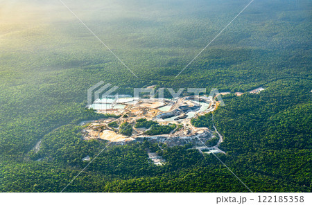 Aerial view of Bonasika Bauxite Mine in the Amazon rainforest of Guyana, South America Aerial view of Bonasika Bauxite Mine in the Amazon rainforest of Guyana, South America 122185358