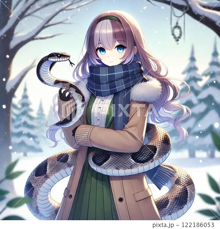 雪の中で帽子をかぶった女性 122186053
