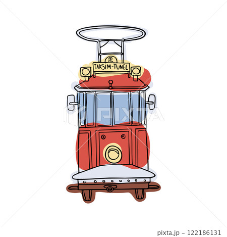 Charming red Istanbul tram from Taksim. A vintage design perfect for showcasing iconic urban transportation, Turkish culture, and historical travel themes 122186131