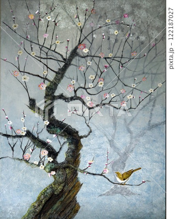 紅梅・白梅を描いた日本画 梅と鶯のイラスト素材 [122187027] - PIXTA