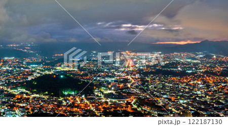 Aerial night skyline of Tegucigalpa from Christ of the Picacho. Honduras, Central America Aerial night skyline of Tegucigalpa from Christ of the Picacho. Honduras, Central America 122187130