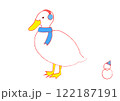 マフラーと耳当てをしたアヒルと雪だるまのイラスト 122187191