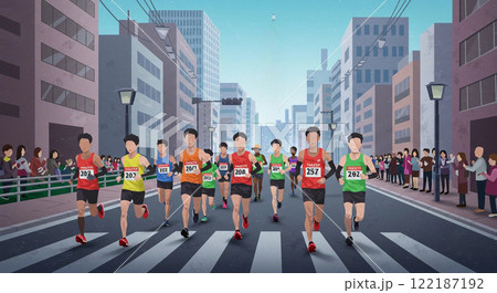 東京の街を駆け抜けるマラソンランナーたち 122187192