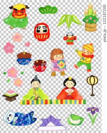 Hand drawn watercolor seasonal cartoon set Hand drawn watercolor seasonal cartoon set 122187200