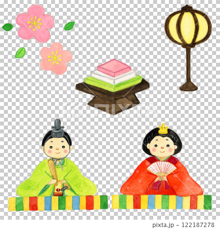 手繪水彩可愛 Hinamatsuri 插圖集 122187278