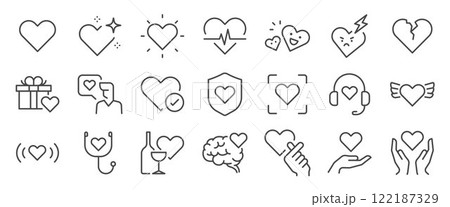 Heart icon set. It included contexts such as love, health, care, kind and more. Editable Vector Stroke. Heart icon set. It included contexts such as love, health, care, kind and more. Editable Vector Stroke. 122187329