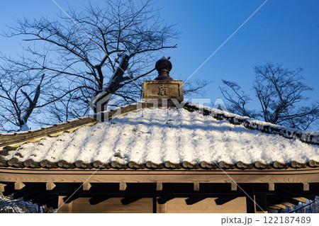 朝日を浴びる積雪した多賀城碑【壺碑（つぼのいしぶみ）】 122187489