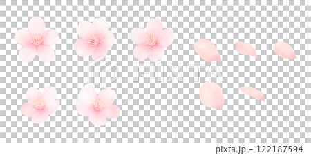 満開の桜の水彩イラストセット　かわいい手描きの春の花の素材 122187594