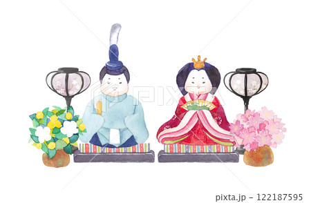 水彩で描いたコロンとした雛人形 122187595