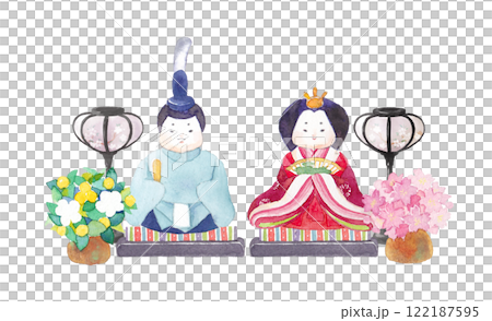 水彩で描いたコロンとした雛人形 122187595