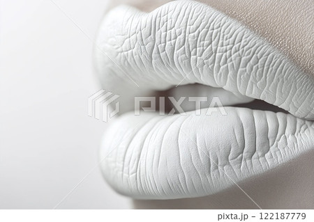 Beautiful female lips with white lipstick. Close-up shot. 122187779