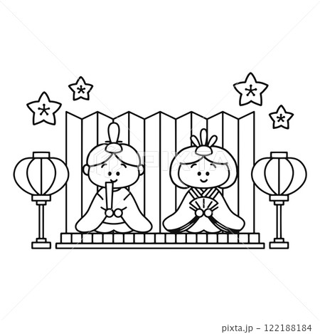 ひな祭り　ひな人形　桃の節句　線画 122188184
