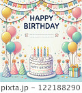カラフルでかわいいバースデー背景イラスト｜メッセージスペース付き｜PNG透過 122188290