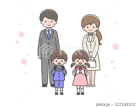 入学式の子どもたちと両親 122188322
