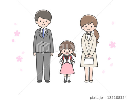 入学式の女の子と両親 122188324
