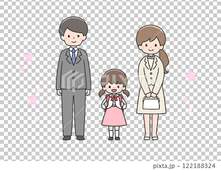 入学式の女の子と両親 122188324