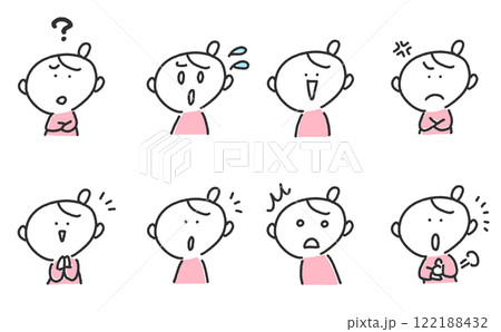 漫画風の様々な表情の女性セット 悩む・怒る・なるほど・気づく 漫画風の様々な表情の女性セット 悩む・怒る・なるほど・気づく 122188432