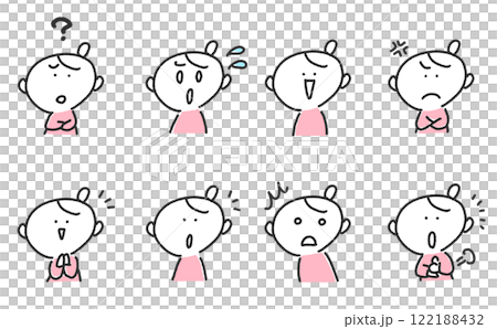 漫画風の様々な表情の女性セット 悩む・怒る・なるほど・気づく 漫画風の様々な表情の女性セット 悩む・怒る・なるほど・気づく 122188432