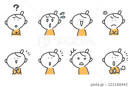 漫画風の様々な表情の女性セット　悩む・怒る・なるほど・気づく 122188442