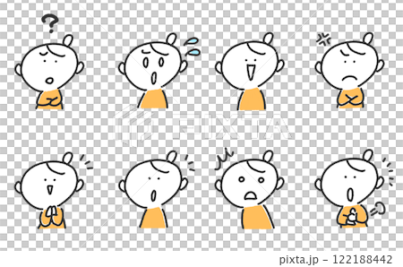 漫画風の様々な表情の女性セット　悩む・怒る・なるほど・気づく 122188442