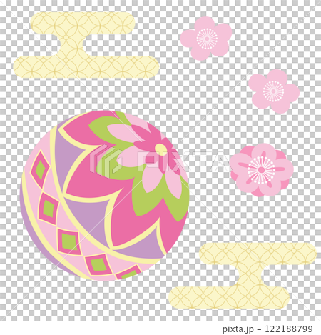 毬と桃と絵霞文様、ひなまつり 122188799