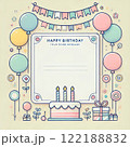 カラフルなバースデーフレーム | 誕生日メッセージ用イラスト 122188832