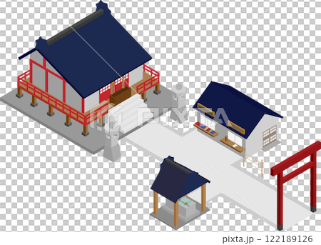 アイソメトリックな神社仏閣と社務所 122189126