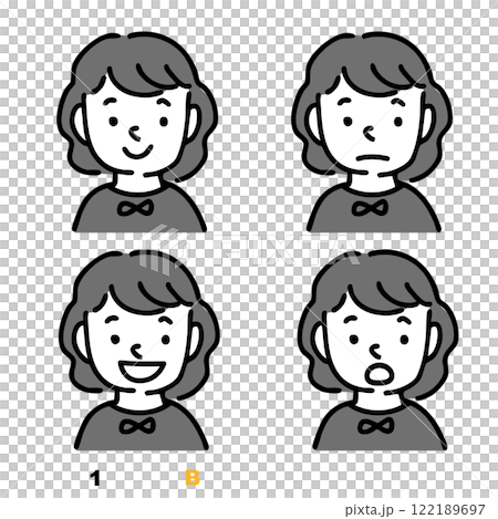 Four facial expressions for girls and women (blue, single color) 122189697