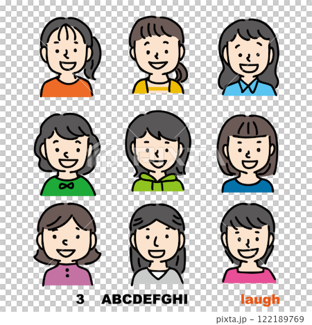 各種年輕的亞洲/日本女孩/女性的臉偶像微笑 各種年輕的亞洲/日本女孩/女性的臉偶像微笑 122189769