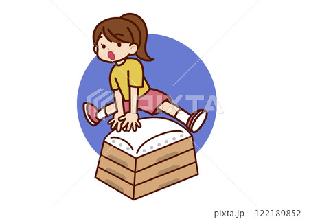 跳び箱をする女子小学生 122189852